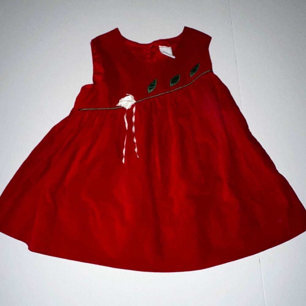 VINTAGE red VELVET JUMPER DRESS with applique 3T